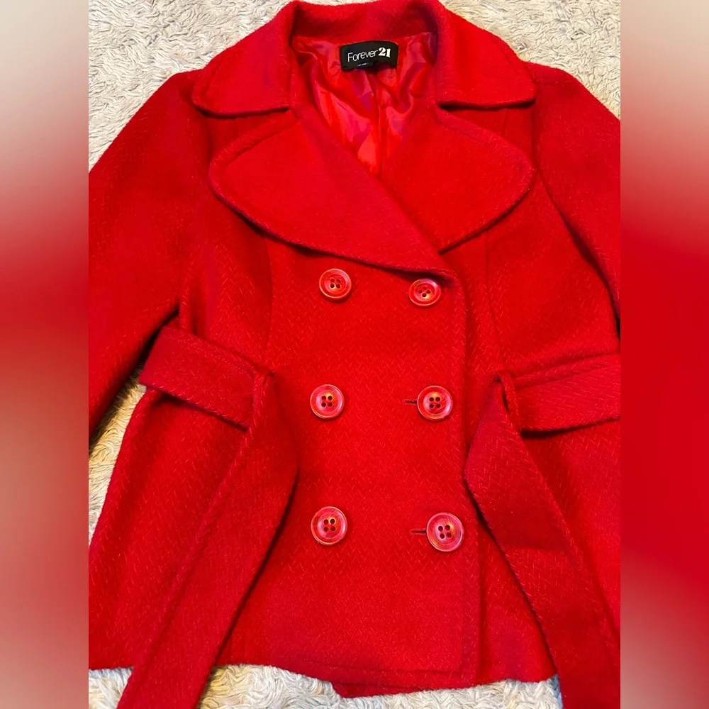 Cute Red Pea coat, Size Large, Forever 21 - Picture 4 of 8
